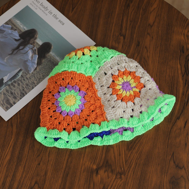 Retro hollow mosaic Zuma hand-woven colorful knitted hat