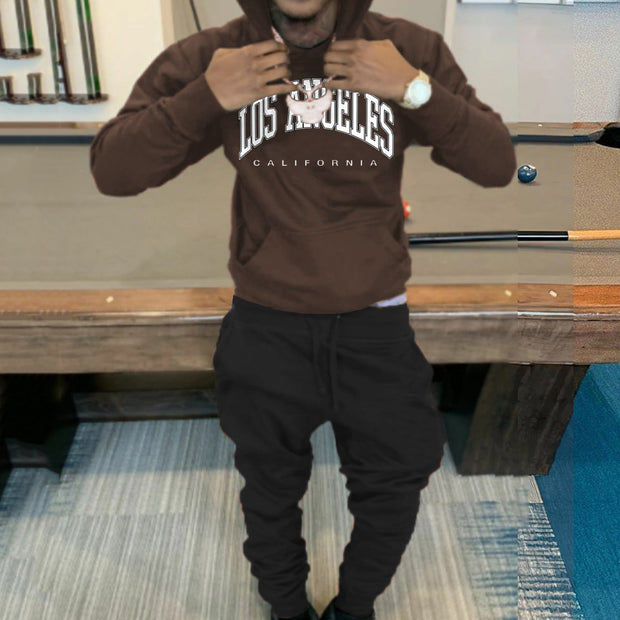 California Los Angeles Print Hoodie Sweatpants Two Piece Set