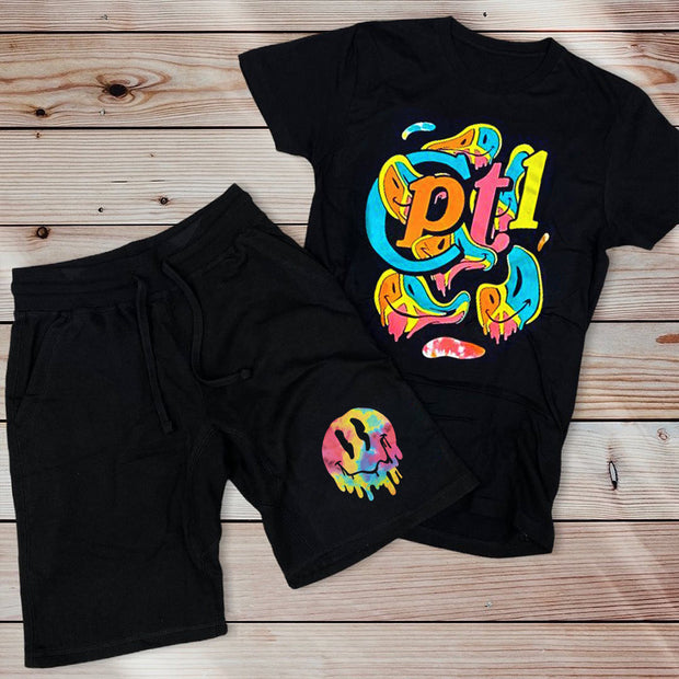 Street Smiley Print Shorts Set