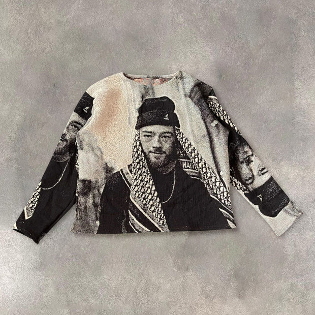 Hip Hop Retro Casual Tapestry Crew Neck Sweatshirt