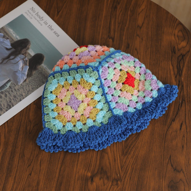 Retro hollow mosaic Zuma hand-woven colorful knitted hat