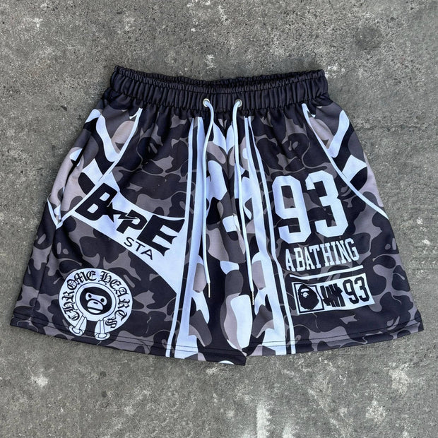 Camouflage skateboard casual street retro mesh shorts