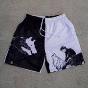 Divine Dogs Print Mesh Drawstring Shorts