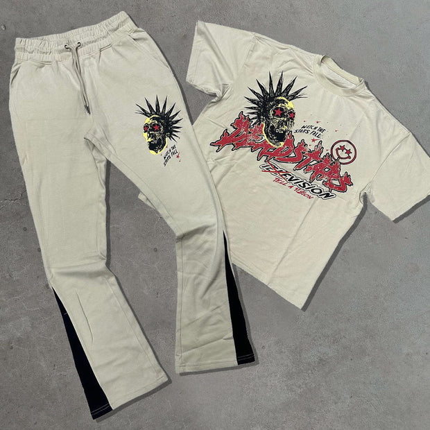 Rock punk casual T-shirt and trousers two-piece suit
