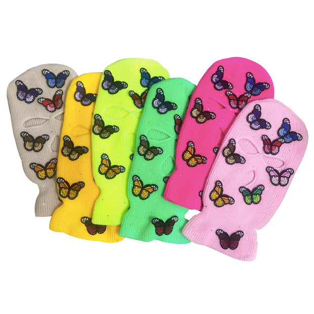 Three-dimensional bow tie rhinestone thermal knitted hat ski mask