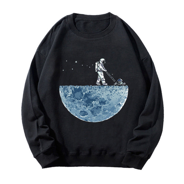 Casual astronaut print crew neck long sleeve couple sweatshirt