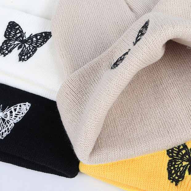 Butterfly embroidery knitted hat hip hop woolen cap warm cap cold cap