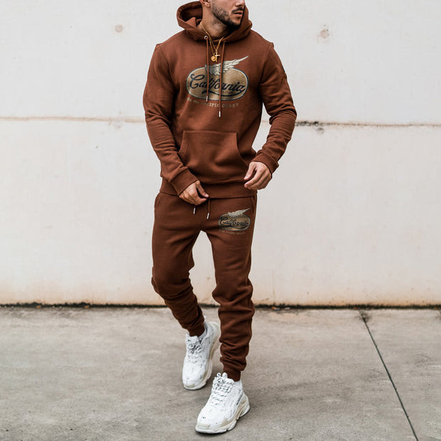 Preppy Casual Fashion Printed Hooded Long Sleeve Sweatshirt Set