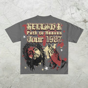 Fashion vintage print round neck T-shirt