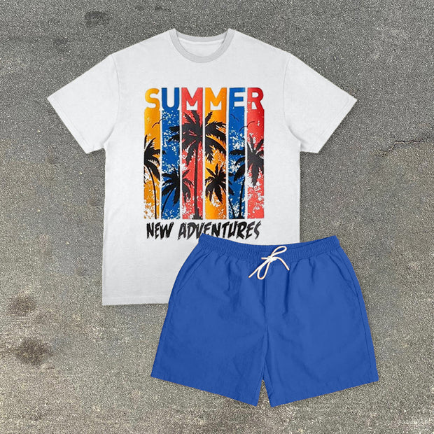 Retro trendy brand printed sports short-sleeved suit