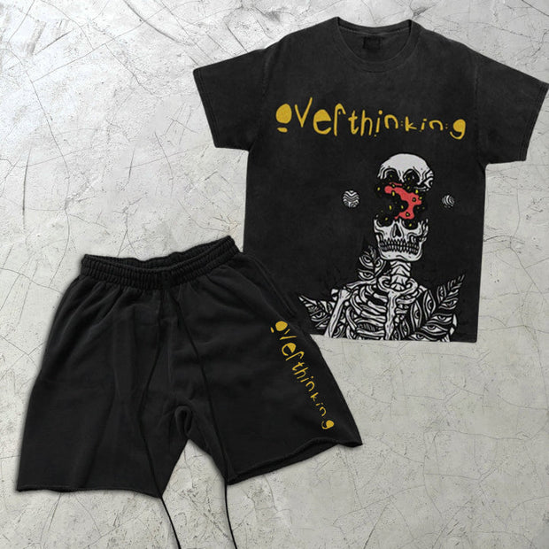Skull Graphic Print Short Sleeve Two Piece