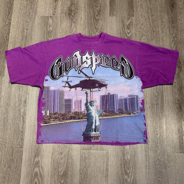 Statue Of Liberty Print Short Sleeve T-Shirt