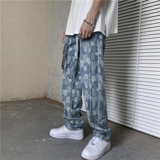 Jeans men's straight loose loose straight wide leg daddy pants