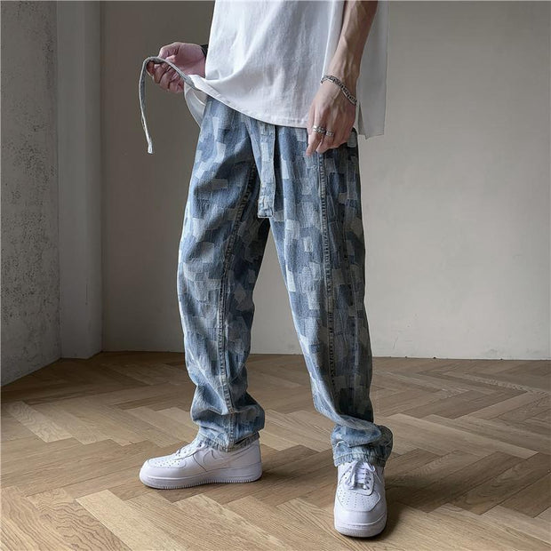 Jeans men's straight loose loose straight wide leg daddy pants