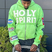 Holy Spirit Print Zipper Applique Embroidered Hoodies