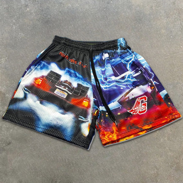 Racing Lightning Graphic Print Elastic Shorts
