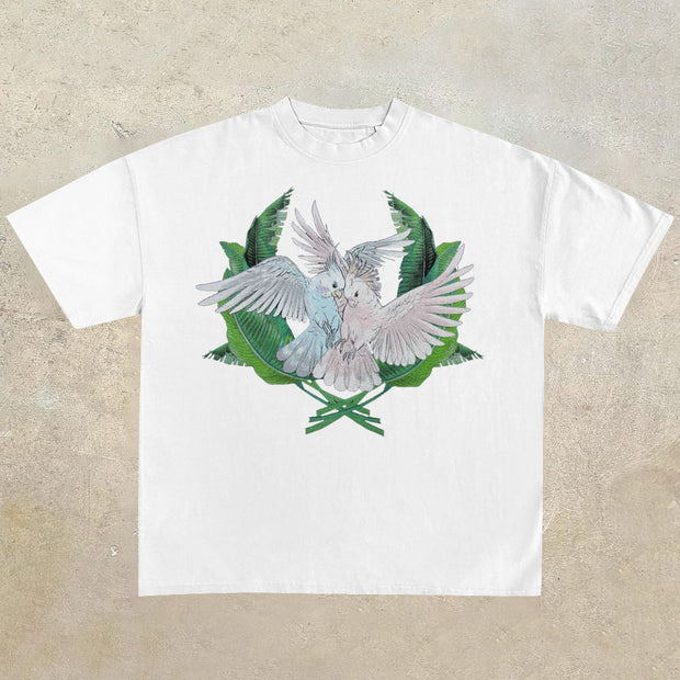 Peace Print Vintage Casual Short Sleeve T-Shirt