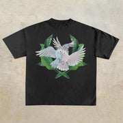 Peace Print Vintage Casual Short Sleeve T-Shirt