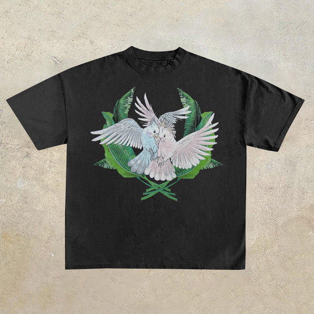 Peace Print Vintage Casual Short Sleeve T-Shirt