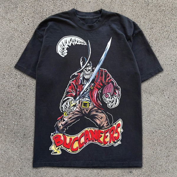 Football Skull Print Short Sleeve T-Shirt