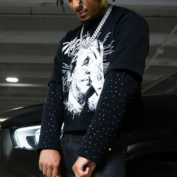 Blinded by money casual street stitching long-sleeved T-shirt