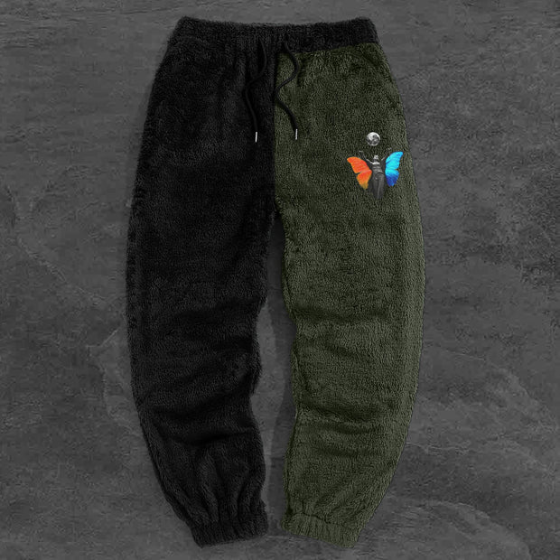 Contrast Vintage Plush Print Casual Trousers