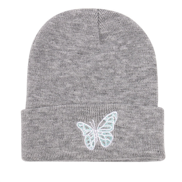 Butterfly print knit hat pullover cap go out warm woolen cap