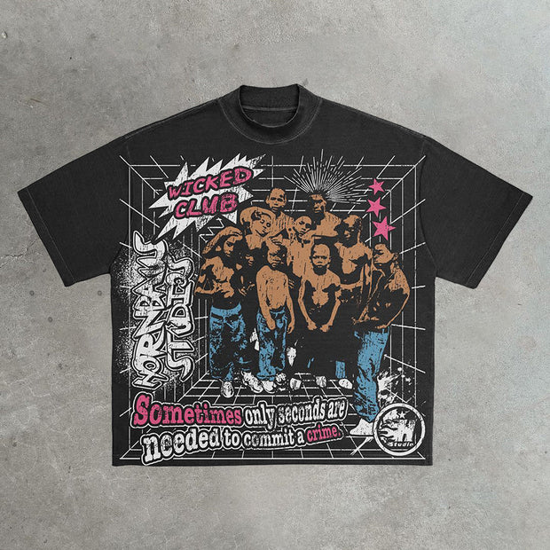 Evil Club Print Casual Street Cotton T-Shirt
