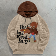 Vintage Color Block Bear Plush Hoodie