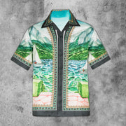 Landscape painting custom printed fashion short-sleeved shirt