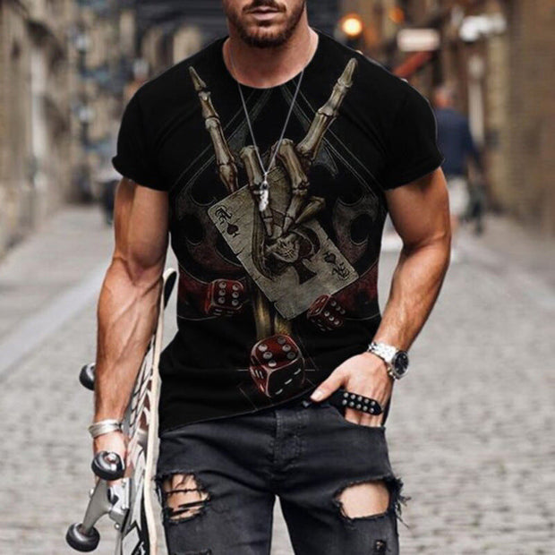 Casual round neck short sleeve digital print pullover men's T-shirt