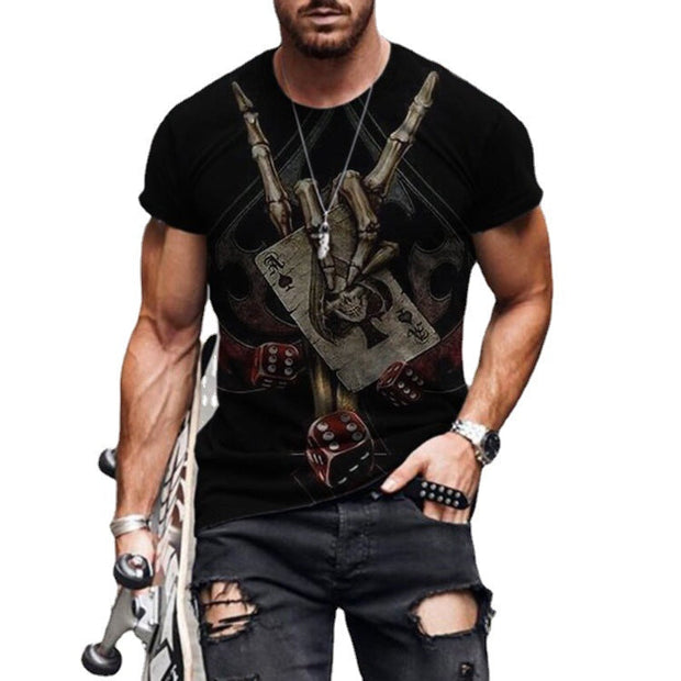 Casual round neck short sleeve digital print pullover men's T-shirt