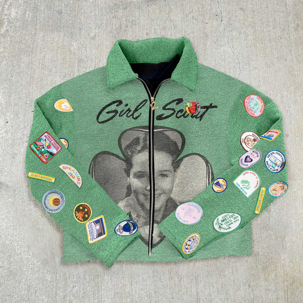 Vintage Badge Tapestry Lapel Jacket