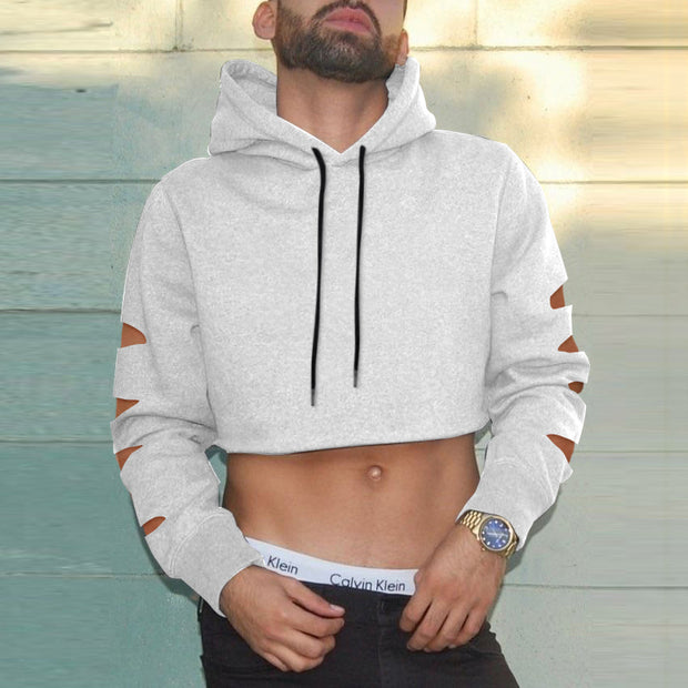 Street hole personality multi-color solid color short hooded sweater