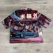 Anime Car Print Zipper Short-Sleeved Shirt Jacket