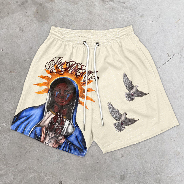 Artistic print stylish mesh shorts