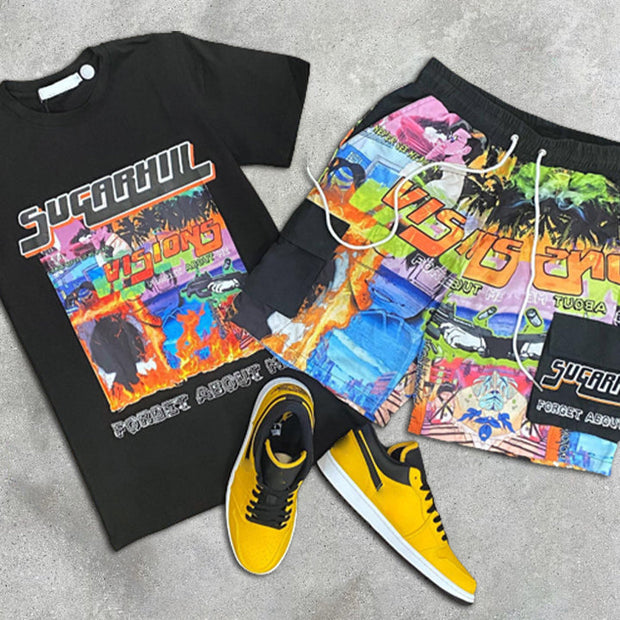 Graphic Print Short Sleeve Two Piece
