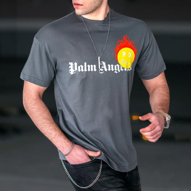 Fashion printed flame hip-hop street short-sleeved T-shirt