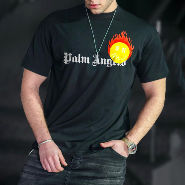 Fashion printed flame hip-hop street short-sleeved T-shirt