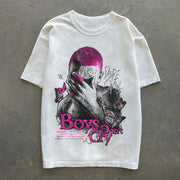 Retro trend print street T-shirt