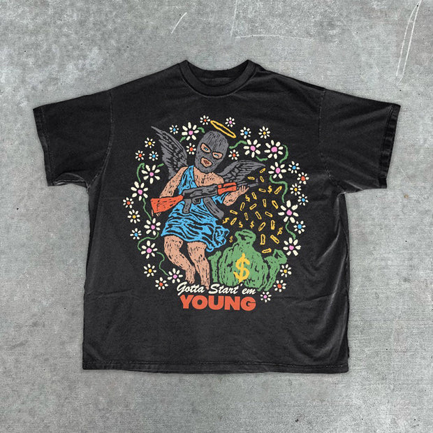Angel Casual Street Style Retro Fashion Short Sleeve T-Shirt