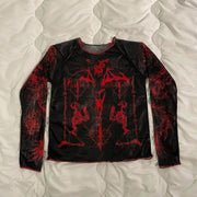 Hip-hop retro stretch see-through round neck long-sleeved T-shirt