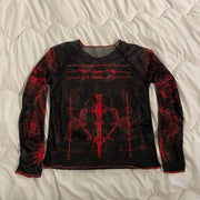 Hip-hop retro stretch see-through round neck long-sleeved T-shirt