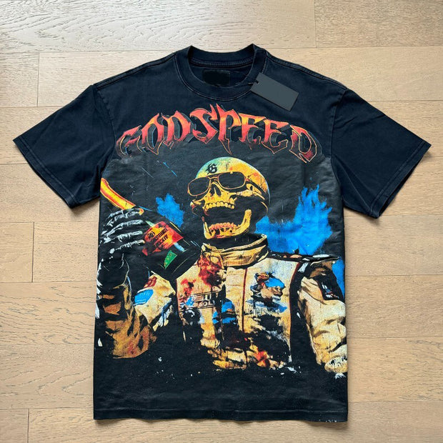 Skull Astronaut Short Sleeve Print T-Shirt