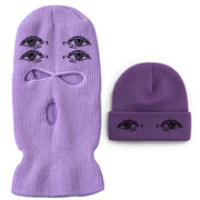 Eyes three-hole couple knit hat
