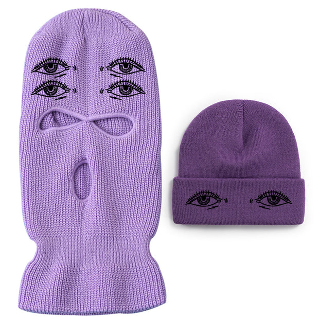 Eyes three-hole couple knit hat