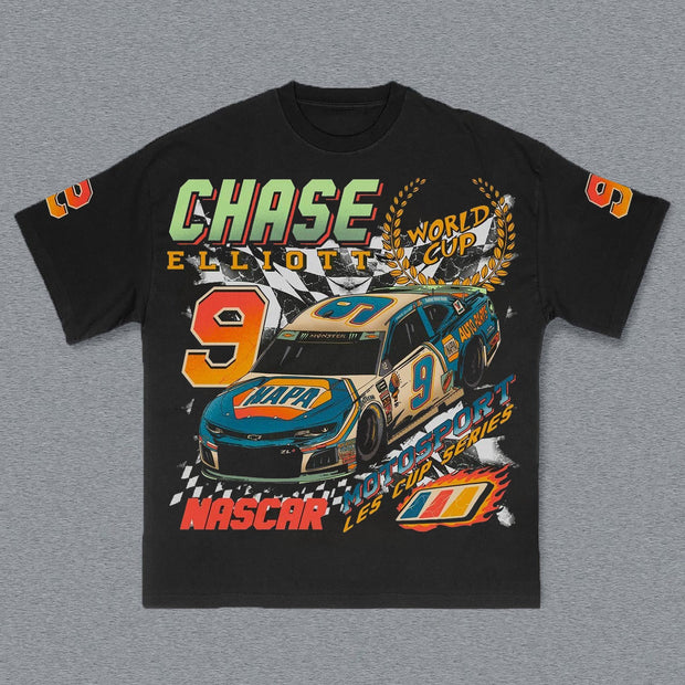 Fashion No. 9 Racing Print Short Sleeve T-shirt