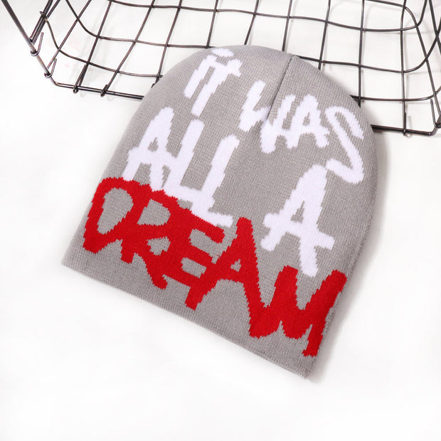Lettering jacquard knitted hat