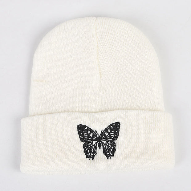 Butterfly embroidery knitted hat hip hop woolen cap warm cap cold cap