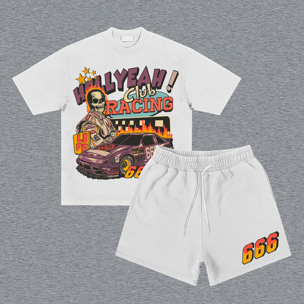 Racer No. 666 Print Short Sleeve Two Piece Set